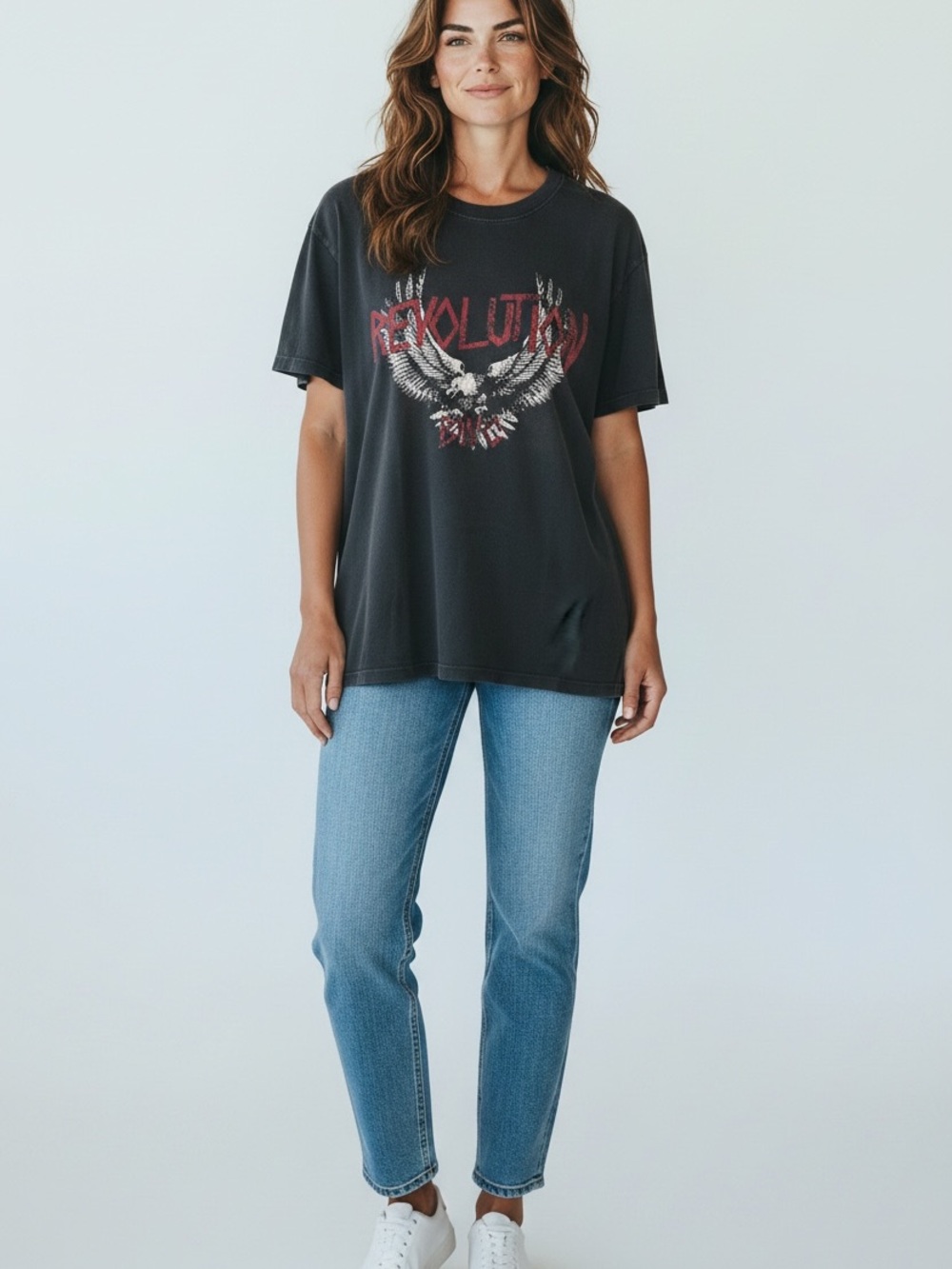 Anine Bing Black 'Revolution' Eagle Graphic Tee